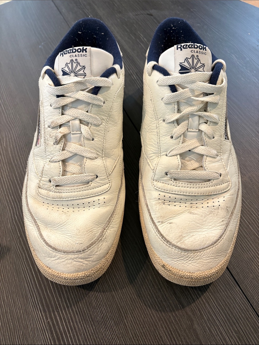 Reebok Classic Men's White Leather Sneakers with Navy Lining